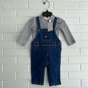 NWT Tommy Hilfiger overall set with striped long sleeve shirt